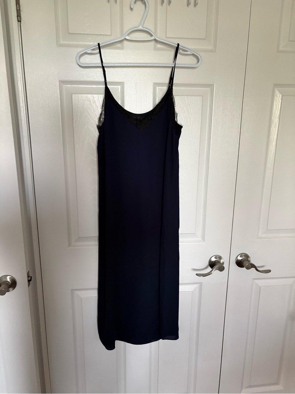 Babaton Navy Slip Dress with Lace Trim